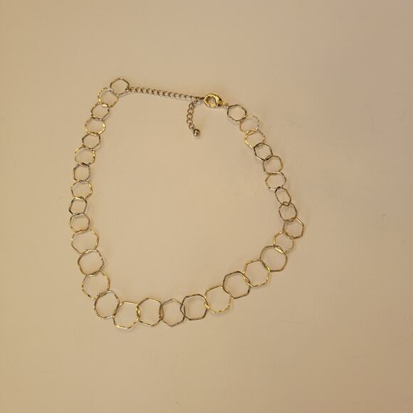Modern Geometric Gold Tone Necklace with Open Hexagon Links Adjustable 18 to 22 - Picture 2 of 10